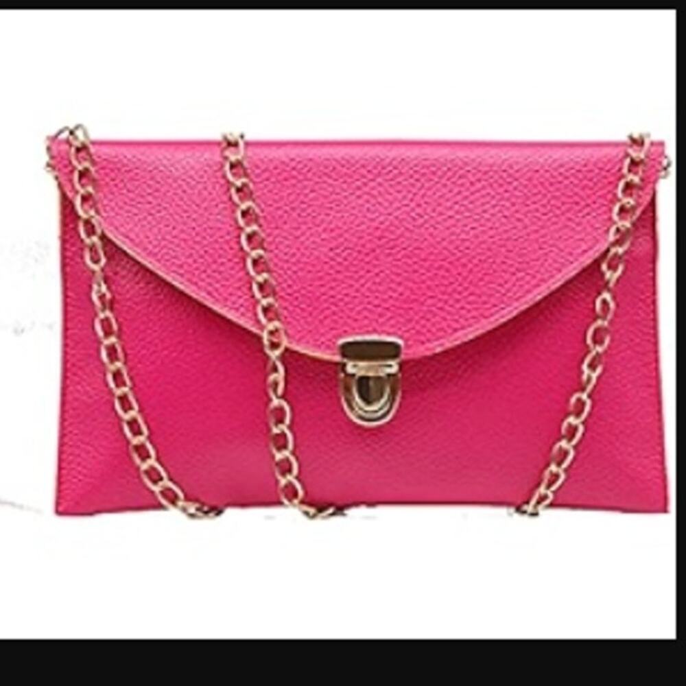 Vegan Pebbled Leather Conververtible Clutch Purse Shoulder Bag gold chain clasp